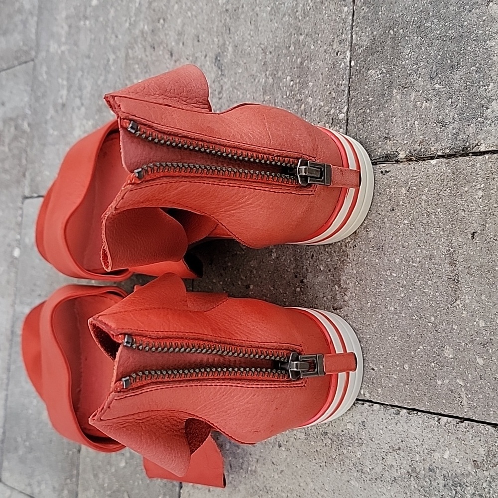 Eileen Fisher Sport Platform Sandal Sz 8 Bright Ember Soft Leather - Picture 4 of 10